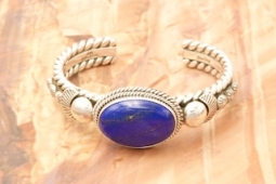 Artie Yellowhorse Genuine Blue Lapis Sterling Silver Bracelet